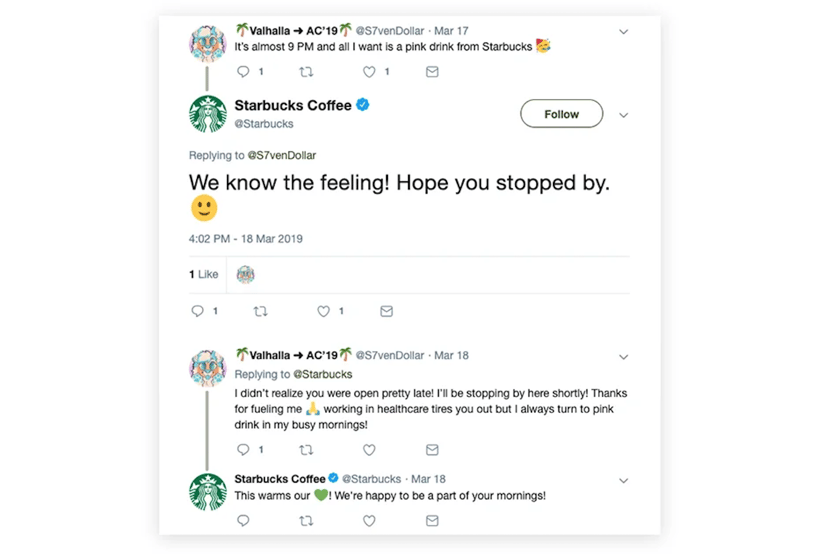 Starbucks' response to customers on social media